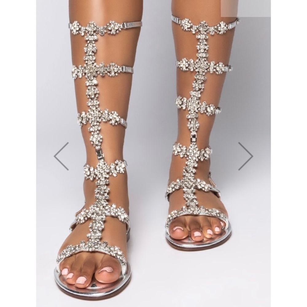 Akira silver rhinestone gladiator sandal